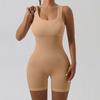 Ribbed Yoga Bodysuit with Removable Chest Pads Seamless High Elasticity Compression Abdomen Tightening Waist Shaping Butt Lifting Fitness Sportwear