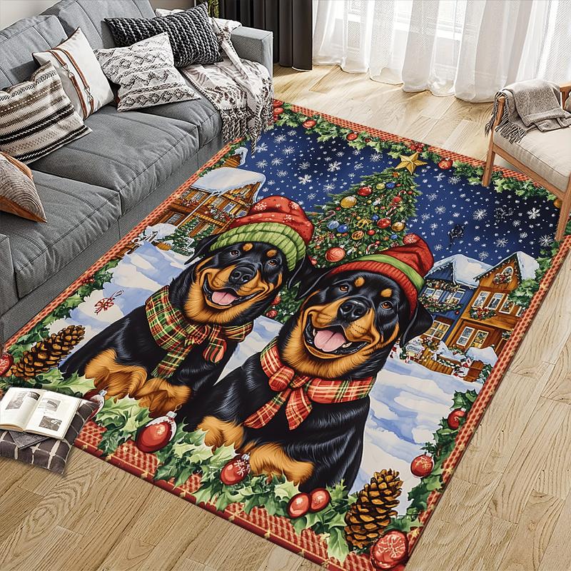 Christmas dog Home Sofa Decoration for Living Room & Bedroom, Non‑Slip Play Flannel Floor Mat for Game Room