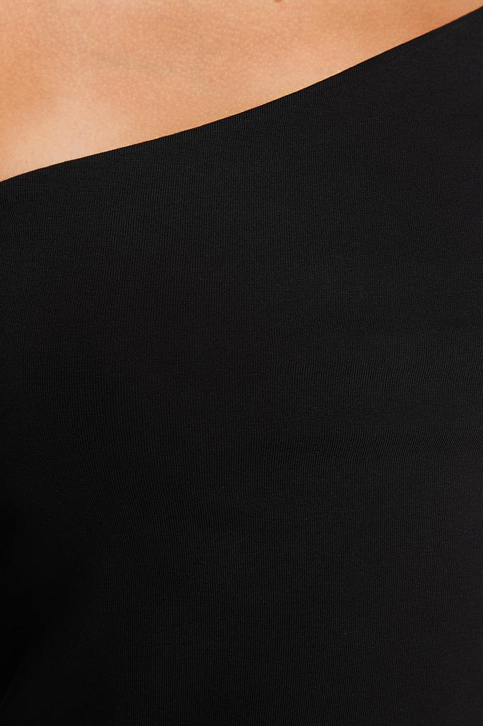 Women's Fashion New Blouse Black One Shoulder Cotton Stretchy Fitted Bodycon Crop Knitted Blouse