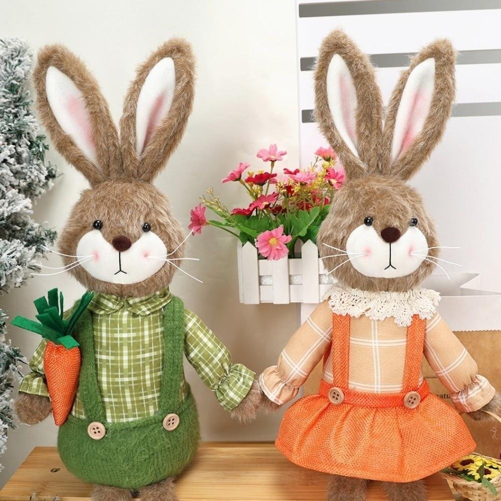 Adorable Handmade Bunny Figurine Pastoral Style Rabbit Decor Bunny Plush Toy Holiday Decor