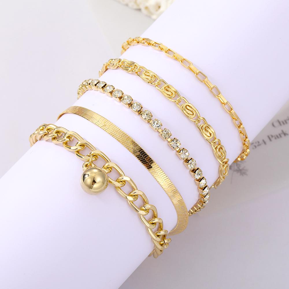 Комплект ювелирных изделий из 5 шт., элегантный браслет, роскошный блестящий браслет, комплект из 5 предметов, женский модный элегантный простой комплект браслетов для девочек