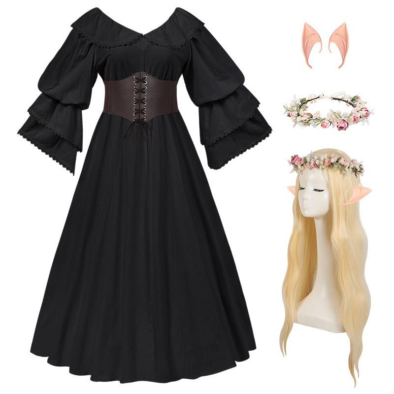 Renaissance Style Maxi Dress With Peter Pan Collar Ruffle Sleeves Women Plus Size Long Sleeve Medieval Costume