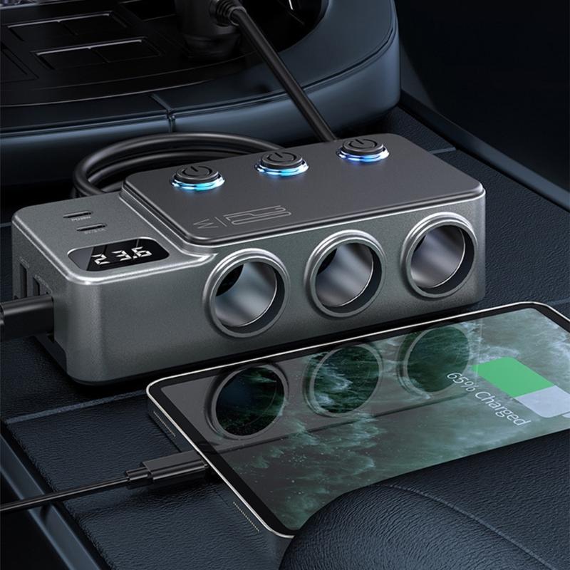 Car Cigarettes Lighter Adapter Multiple Port USB C Charging 3Socket PD35W for Heavy Duty Truck with Independent Switches