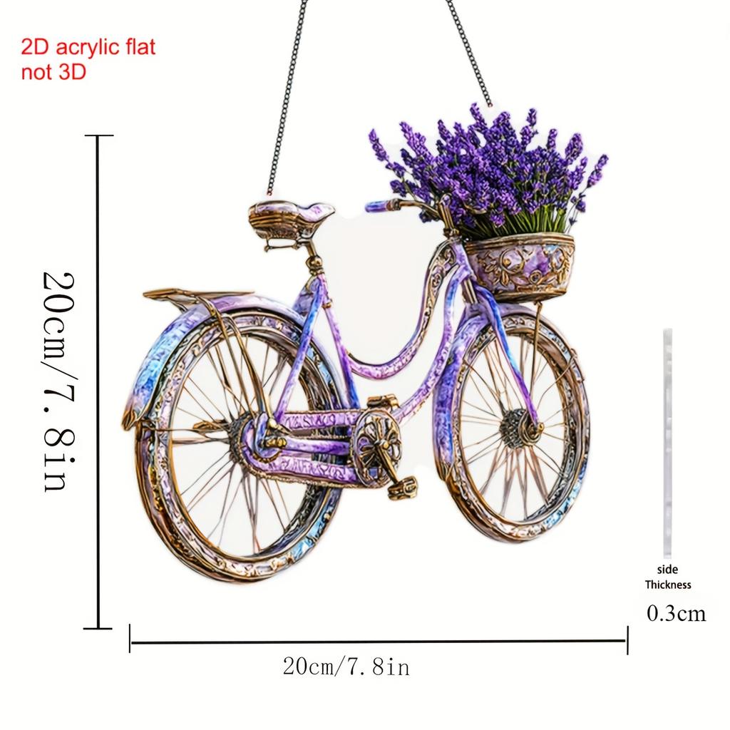 Acrylic 2D Flat Lavender Bike Decorative Pendant Catcher - 20cm X 20cm Vintage, Perfect for Home & Garden Decorations, Cafe