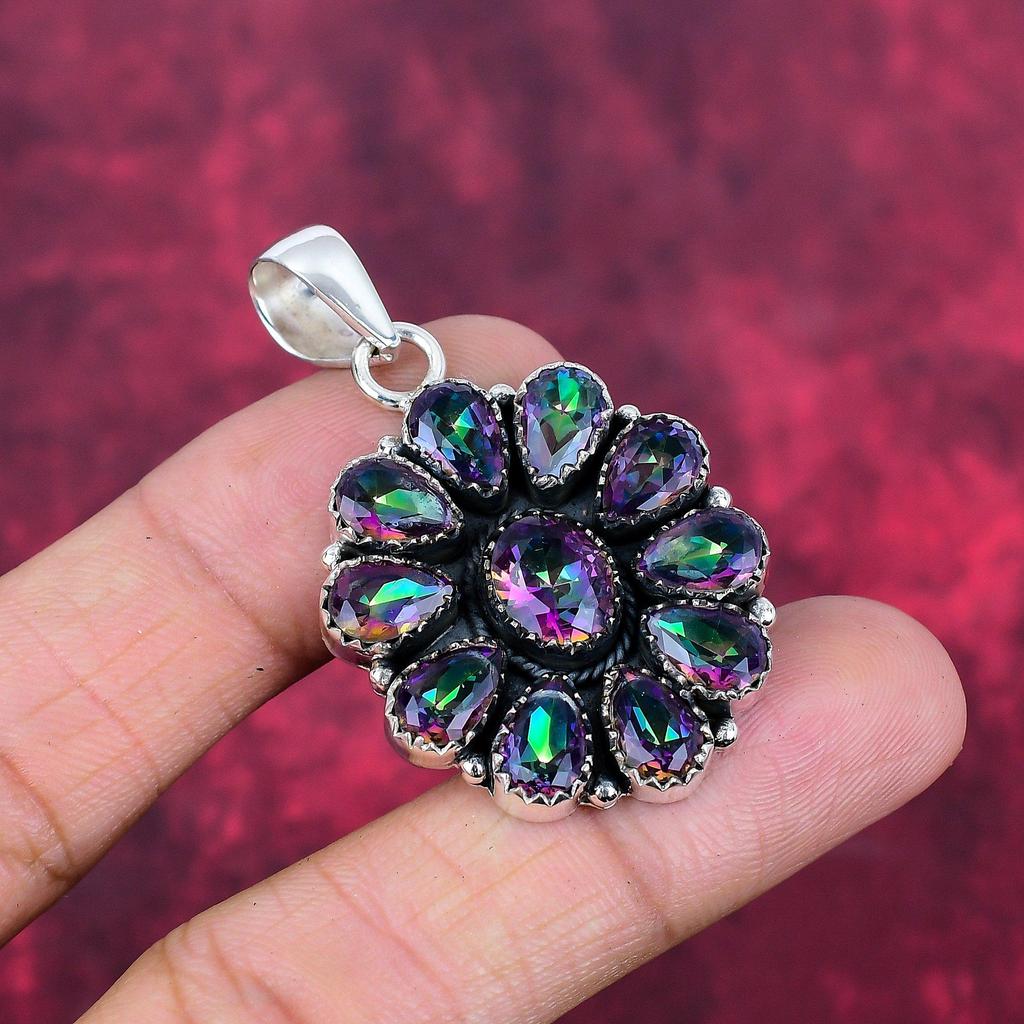 Подвеска Mystic Topaz из цельного серебра 925 пробы, подвеска из драгоценного камня ручной работы, на День памяти