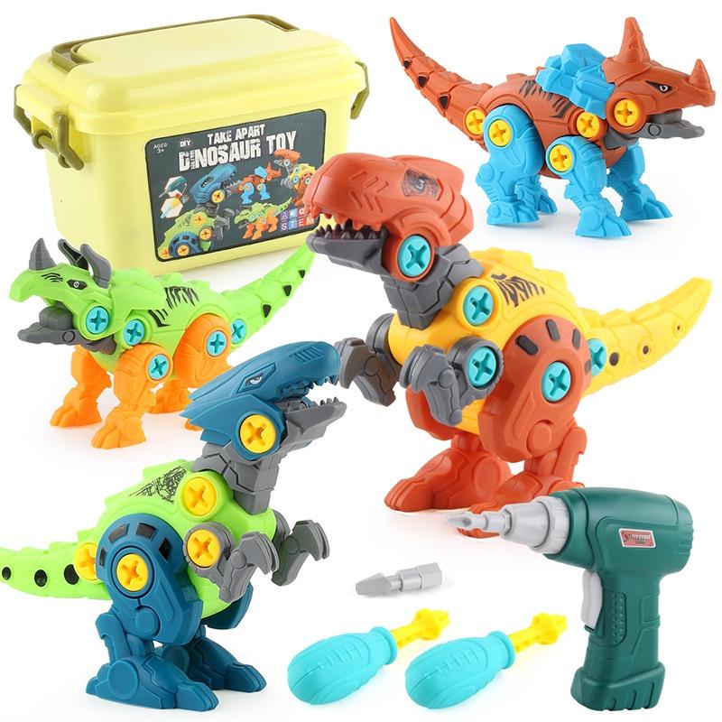 Boys' Dinosaur Building Blocks Set With Electric Drill Abs Material Enhances Emotional Visual And Intellectual Development