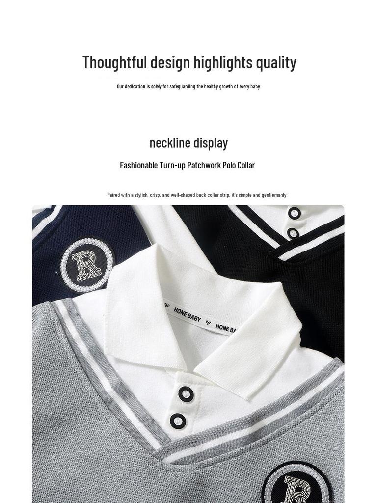 Мальчиковая весенняя толстовка с воротником в британском стиле, имитация двух предметов, универсальный модный академический стиль для детей среднего и большого возраста