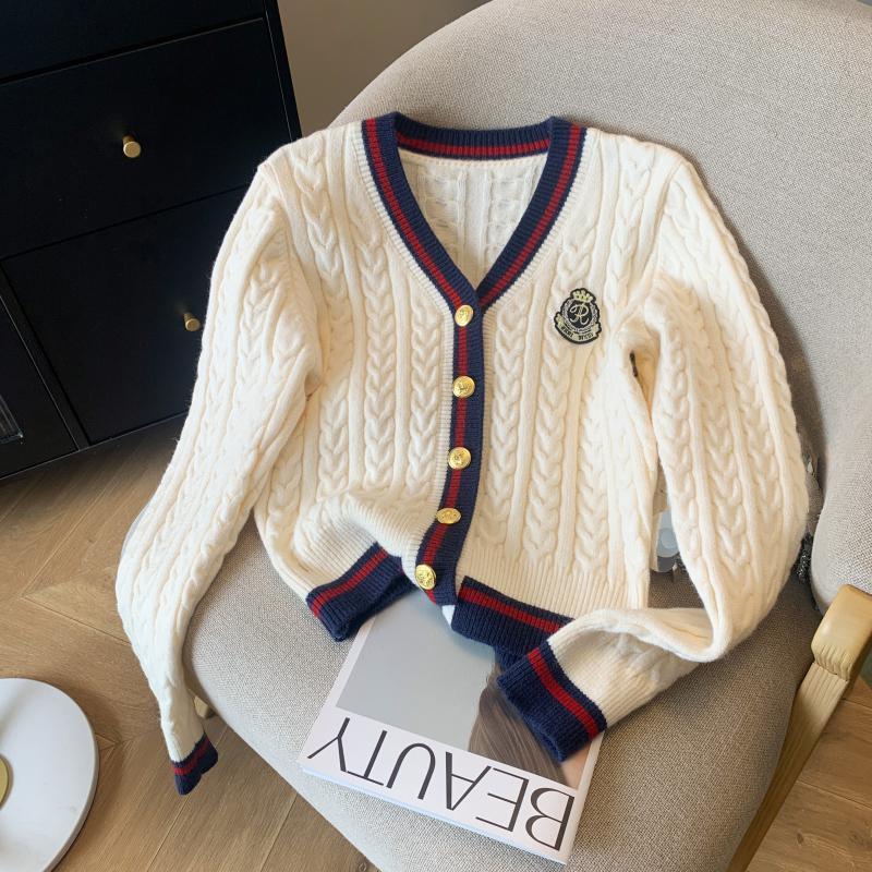 Womens V-Neck Color-Block Knit Cardigan Sweater Long Sleeve Oversized Casual Winter 2026