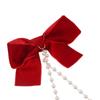 Pearl Chain Bow Tassel Hairpin Hair Side Clip Ribbon Bow Barrettes Bowknot Hair Clip  New Year