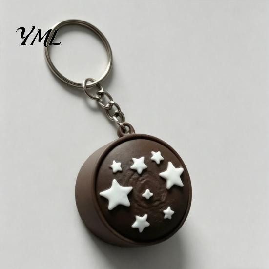 Novelty Chocolate Toast Keychain Simulated Bread Fidget Keychain, 3D Printed Push Button Stress Small Gifts for Friends Relief Toy, Portable