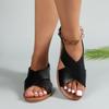 Large Size Cross Strap Flat Sandals Women's Retro Style Wide Band Open Toe Beach Sandals
