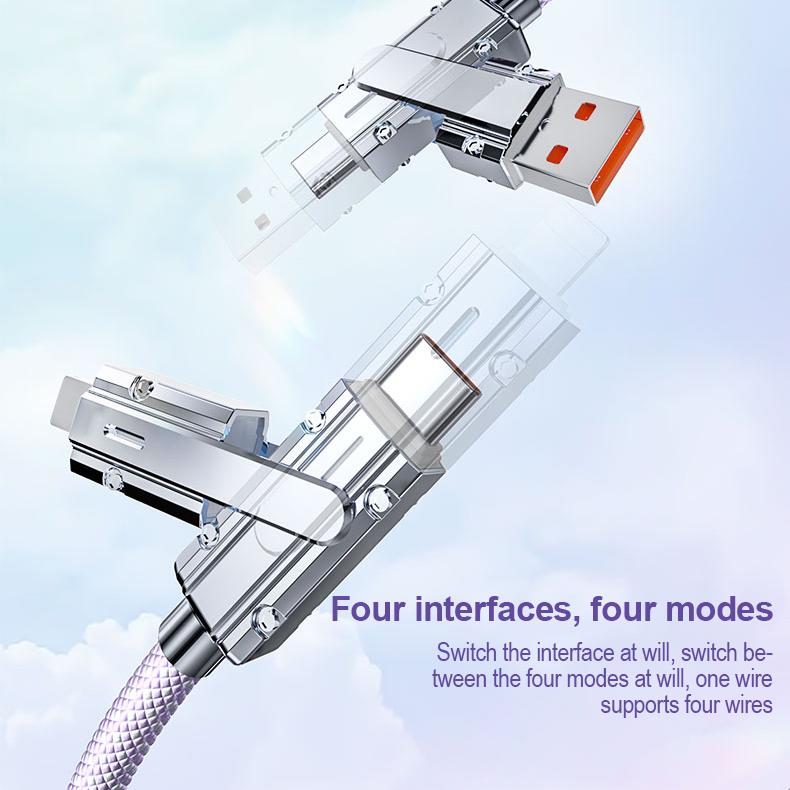 Новый 100 Вт 2 в 2 оплетке PD быстрый USB-кабель для Huawei/Honor выдвижной портативный 4 в 1 зарядный кабель Micro USB Type C для iPhone Samsung