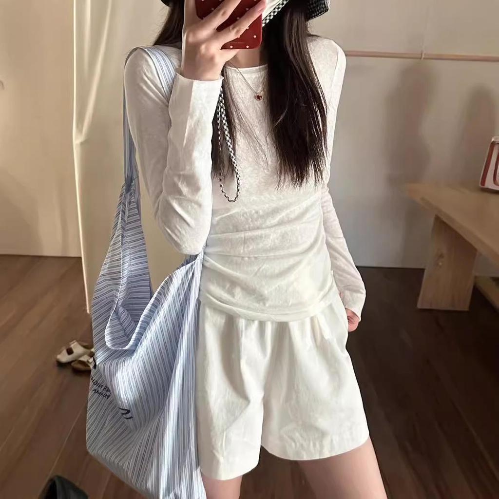 Белая солнцезащитная блузка: Женская коллекция весна/лето 2025, слегка прозрачная, трикотажная, с длинным рукавом, сексуальный топ.