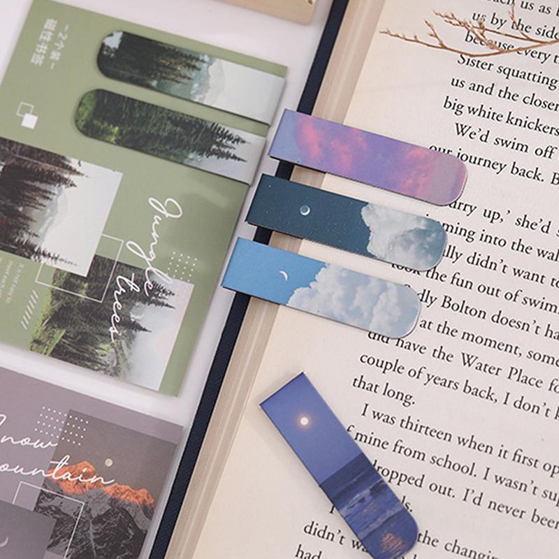 2 шт./уп. Магнитная закладка Красивый пейзаж Облака Простой литературный узор Закладка Инструмент для чтения Школьные офисные принадлежности