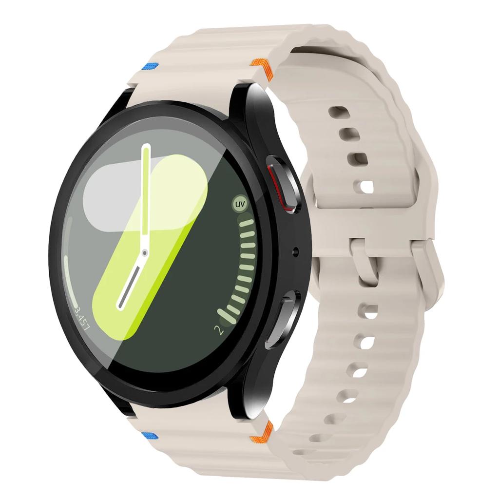 Чехол+Ремешок для Samsung Galaxy Watch7 40мм 44мм Силиконовый Ремешок Браслет Закаленное Стекло Пленка на Экран TPU Чехол Защитная Крышка Бампер