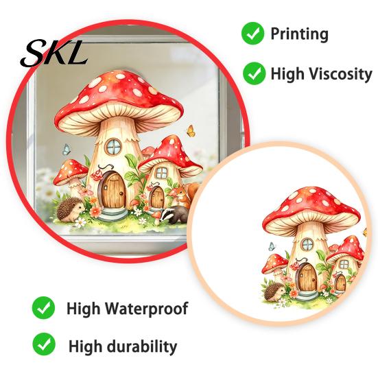 Decorative PVC Window Clings for Home Watercolor Forest Fairy Static Cling, Mushroom Elf Cottage Glass Decal Versatile Party Decoration Decals