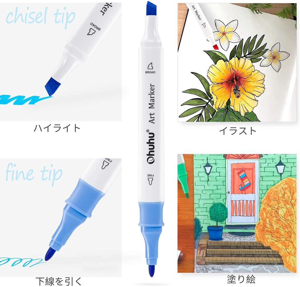 Ohuhu Иллюстрация 47 48 Толстые и тонкие треугольные маркеры Художественные принадлежности Включает в себя блендер Спирт Набор маркеров, Цвета, Части, Профессиональные, Начинающие,