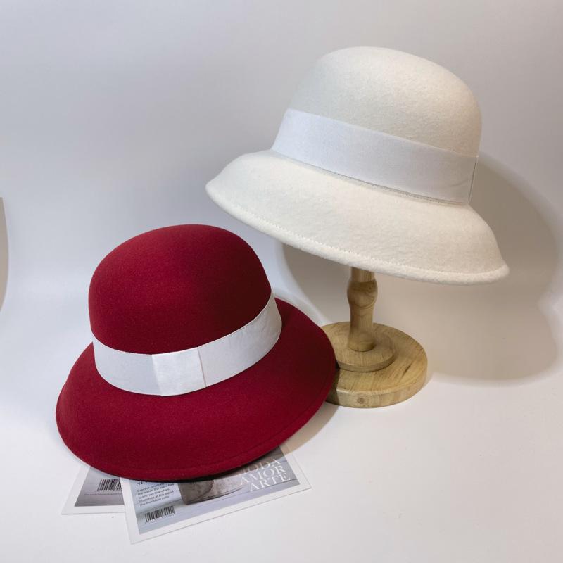 Hepburn woolen bucket hat women's autumn and winter French retro wide-brimmed hat, small face, high-end lampshade hat