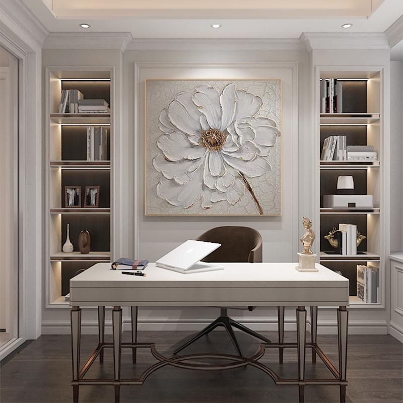 Modern White Flower Oil Painting Canvas Wall Art Painting Living Room Hotel Decor Aesthetics