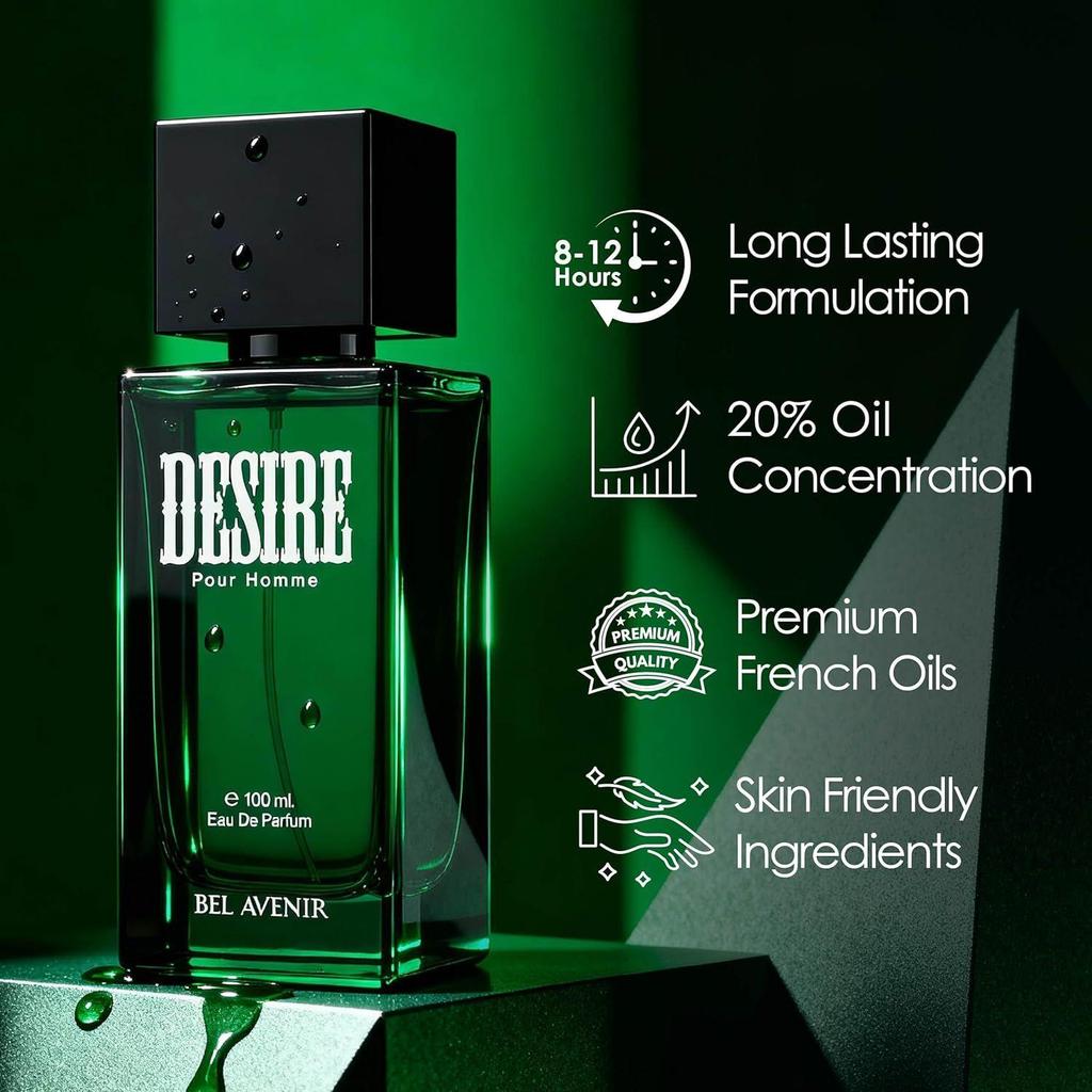 Bel Avenir Desire Long Lasting Perfume for Man | Everyday and Evening Fragrance | Gift for Husband, Boyfriend | Fresh & Aromatic Notes | Eau De Parfum