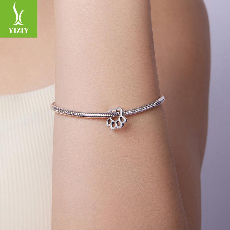 Cute Pet Paw Print S925 Sterling Silver Beads, Warm And Cute Design Diy Charm String Accessories