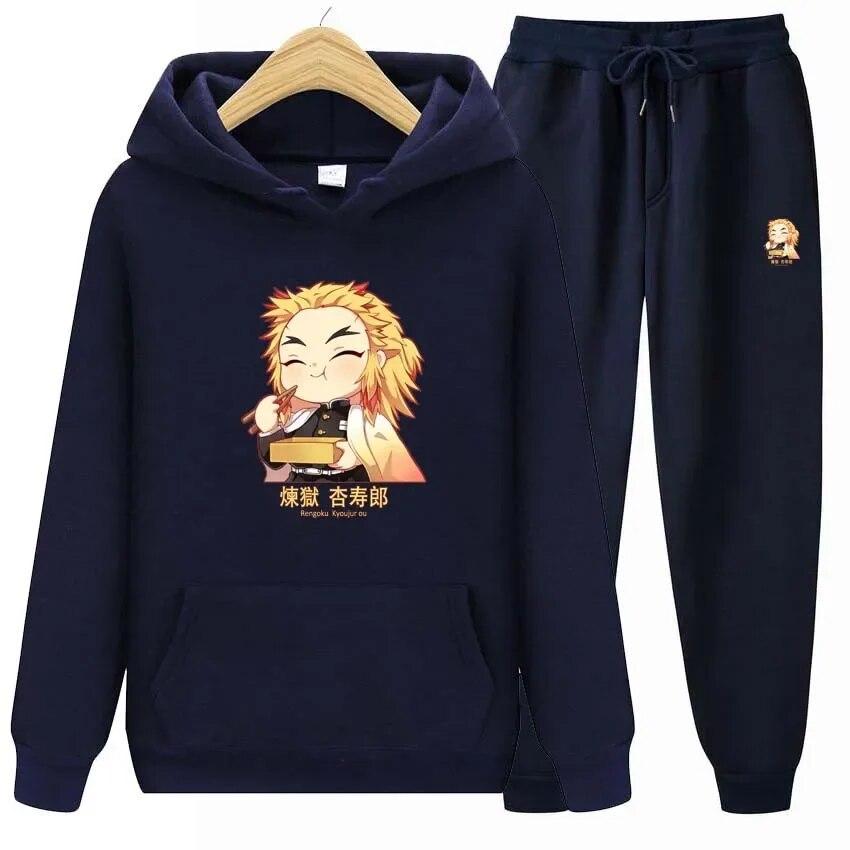 Anime Demon Slayer Printing Hoodies+Pants Two Piece Set Womens Hoodies Tracksuits Jogger Pants Thick Warm Clothes