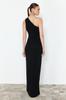 Women's Fashion New Evening Dress & Graduation Dress Black Fitted Single Sleeve Knitted Long Evening Dress