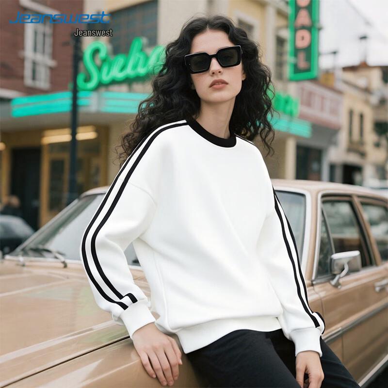 JEANSWEST Американский Ретро Свободный Крой Свитшот с Круглым Вырезом