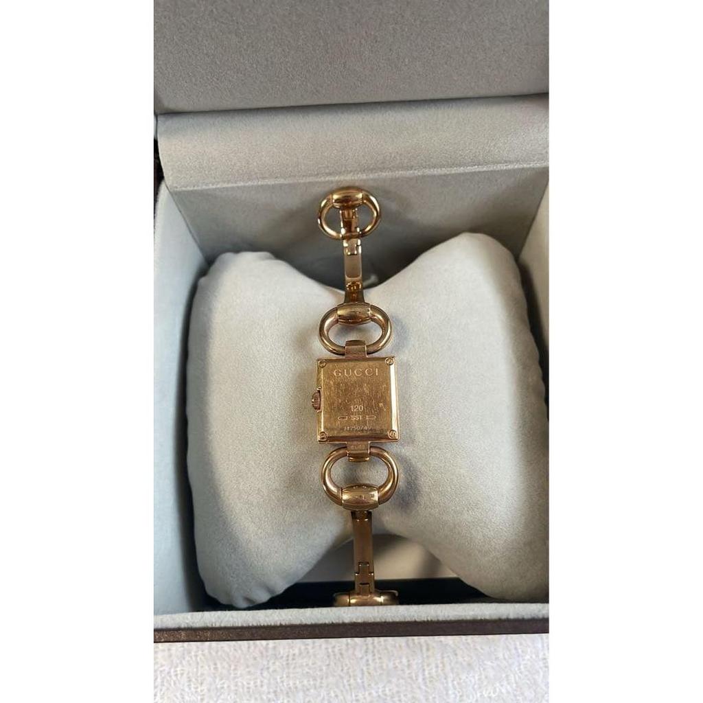 Б/у женские часы [GUCCI] серии 120 с узором GG, розовое золото, с коробкой