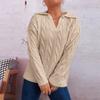 Women's Fashion Casual Loose  Semi-Retro Cable Lapel Long Sleeve Knit Sweater Pullover