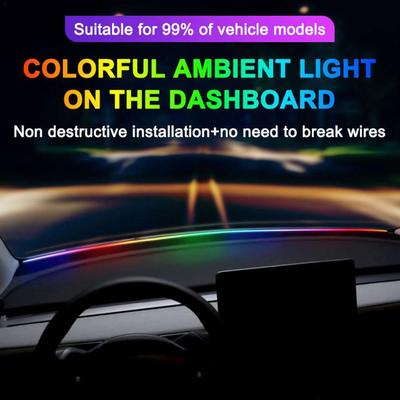 1 комплект Декоративная светодиодная RGB подсветка приборной панели, уплотнительная лента центральной консоли с охватывающей подсветкой, управление через приложение + пульт ДУ