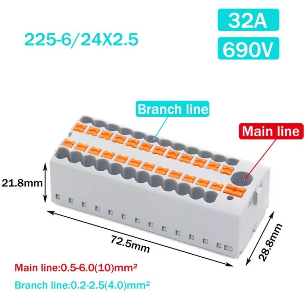 Один вход, несколько выходов, проводные электрические соединители PTFIX 2,5 мм, распределительный блок, монтаж на DIN-рейку