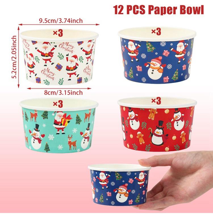 Christmas Santa Claus Paper Bowl Navidad Natal Noel Snowman Disposable Bowl Merry Christmas Decor For Home 2025 New Year 2026
