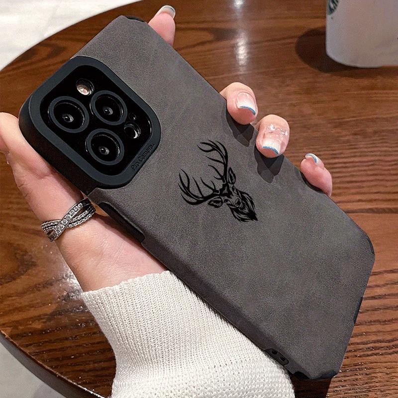 Роскошный черный чехол для мобильного телефона с узором из оленей для iPhone 17 16 15 14 13 12 11 Pro / Max / Plus, противоударная задняя крышка