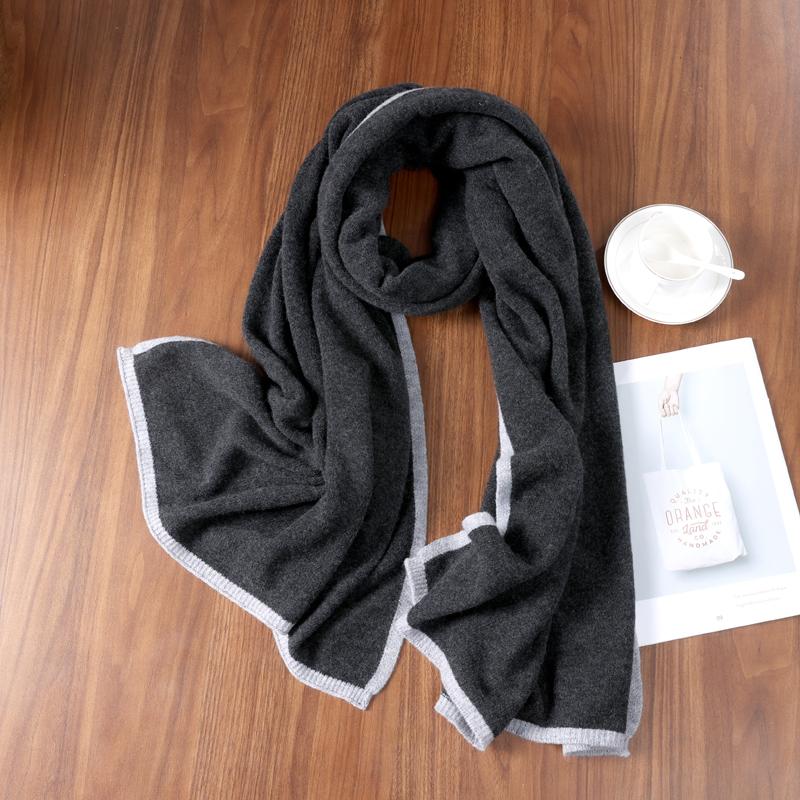100% Cashmere Knitted Scarf Soft Warm Contrast Trim Fashion Accessory Winter Wrap Versatile Stylish Daily Wear Elegant Gift