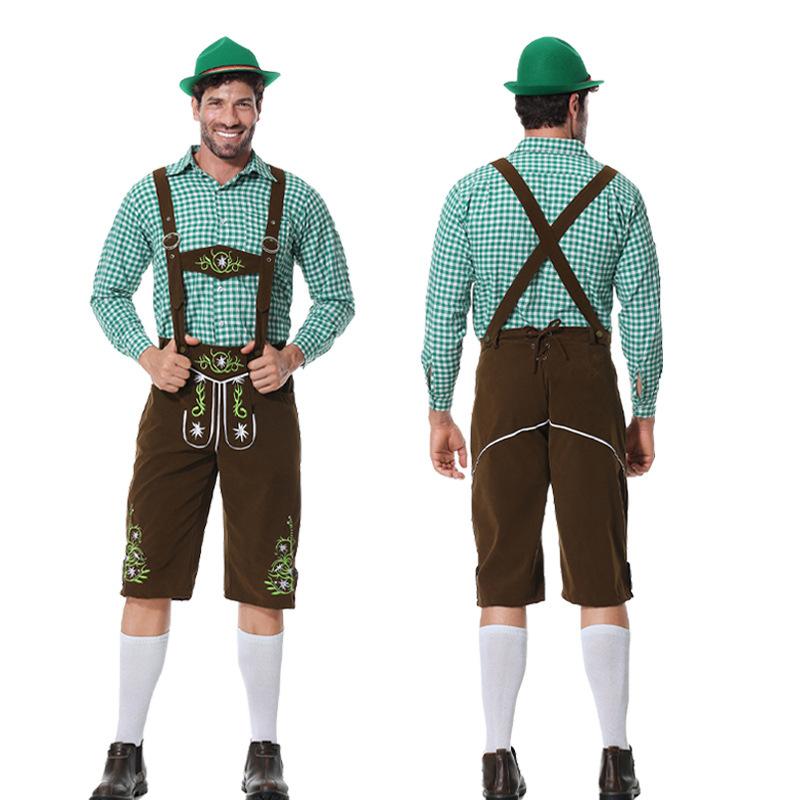 Halloween Traditional Costume Plaid Shirt Suspender Suit Adult Party Suit