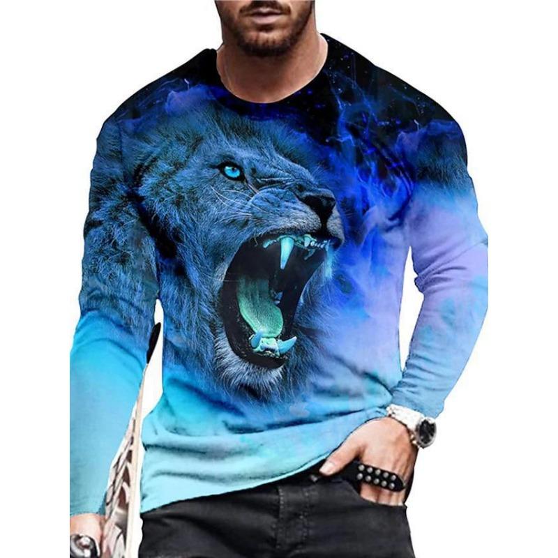 Men's Spring and Autumn Long Sleeve T-shirt Men's Loose Round Neck Hoodie 3D Printed Printed Long Sleeve Top