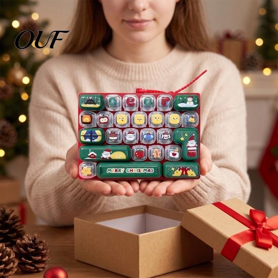 Tactile Feedback Fidget Tool 26-Key Keyboard Toy, Cartoon Christmas Push Bubble Keyboard, Stress Relief Desk Toy Mini for Backpack Purse Charm