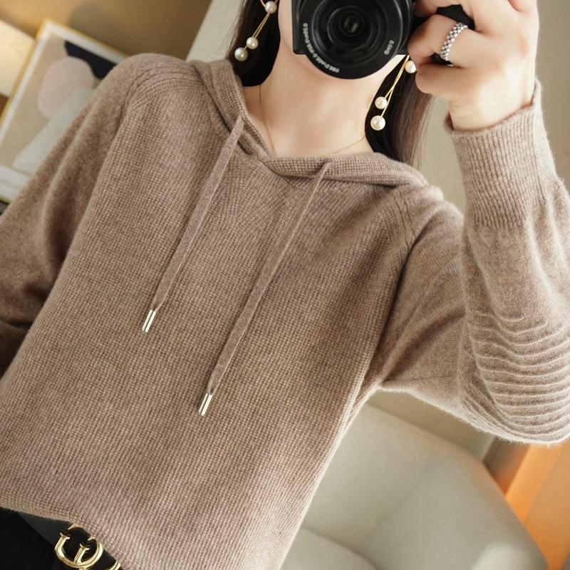 New Autumn and Winter Korean Style Women's Hooded Long-sleeved Sweater Women's Pullover Bottoming Solid Color Sweater