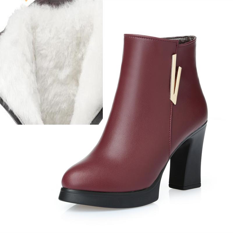 Женские зимние сапоги из натуральной кожи на высоком каблуке,AIYUQI