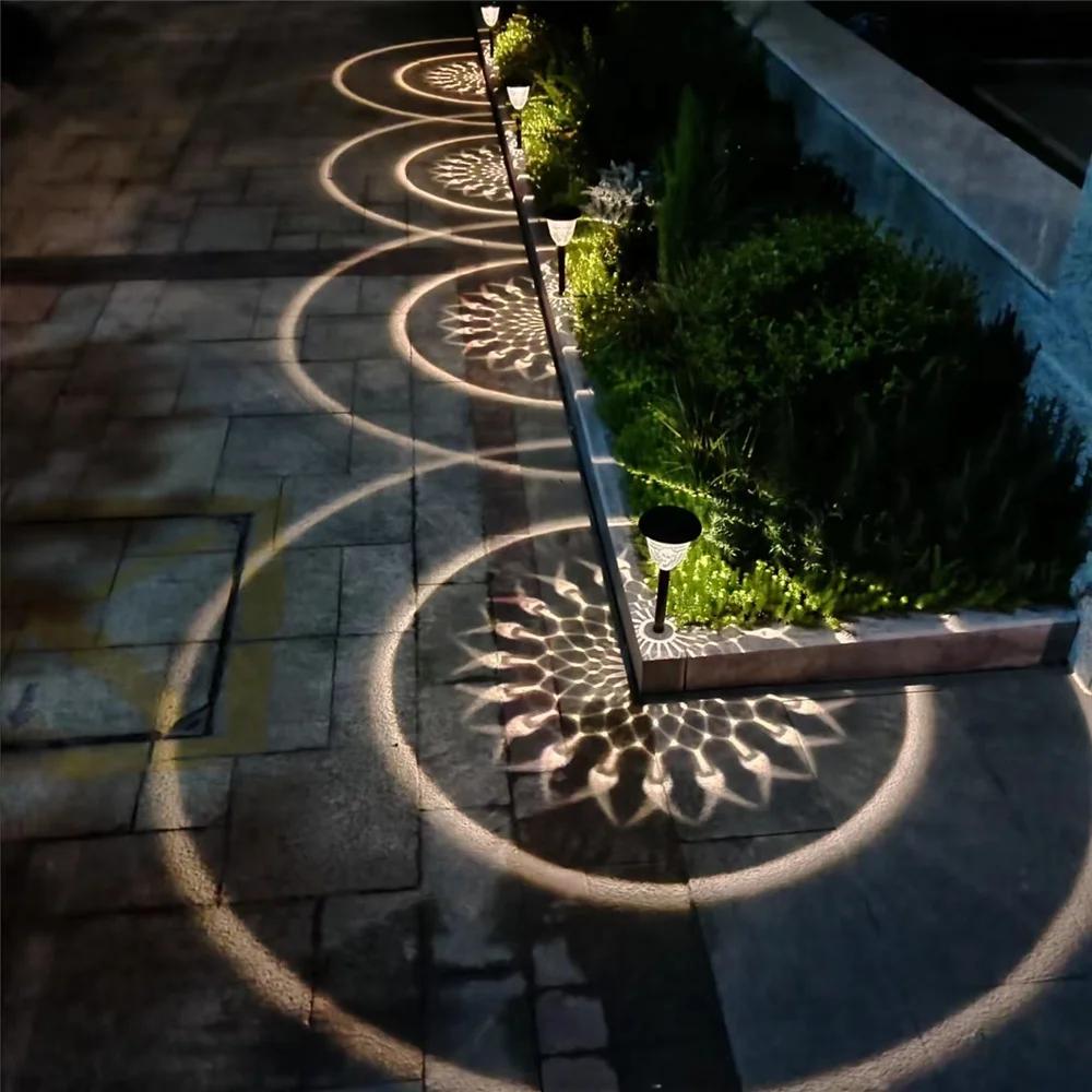 1-4Pack Solar Pathway Lights Outdoor Waterproof Round Circel Pattern On The Ground Light The Way for Yard Garden Path Walkway