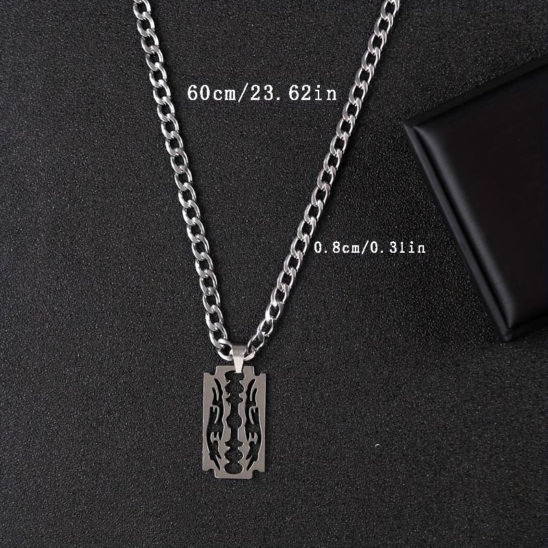 Men's Cuban chain necklace with blade pendant - made of stainless steel, avant-garde hip-hop style, bold layering design.