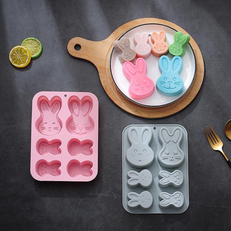6 Cavities Rabbit Silicone Baking Mold Multi-style Bunny Chocolate Cake Biscuit Ice Making Set Candle Soap Mould Birthday Decor