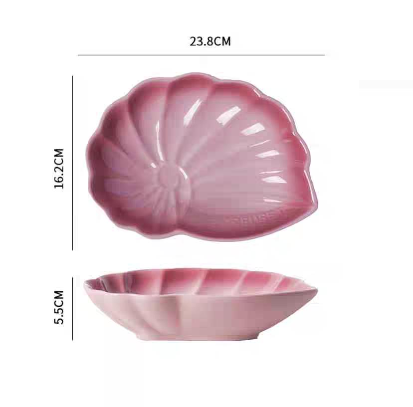 Десертная тарелка-ракушка Глубокая тарелка Милая Подглазурная роспись Однотонная керамическая тарелка Украшение для дома для послеобеденного чая Керамическая посуда Тарелки