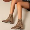2025 Spring/Summer Women's Chunky Heel Ankle Boots, Versatile Mid-Heel Martin, Plus Size Leopard Print, Perfect for Spring & Autumn