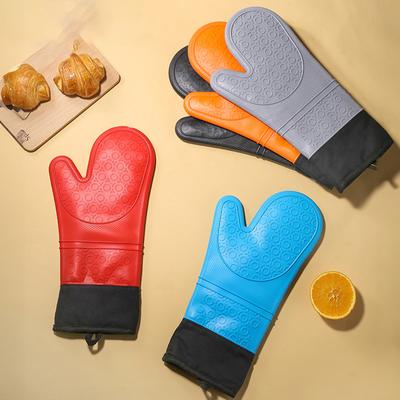 Утолщенные силиконовые перчатки для выпечки, водонепроницаемые термостойкие рукавицы для духовки с хлопком, кухонные перчатки для приготовления пищи в микроволновой печи, прихватки для кастрюль