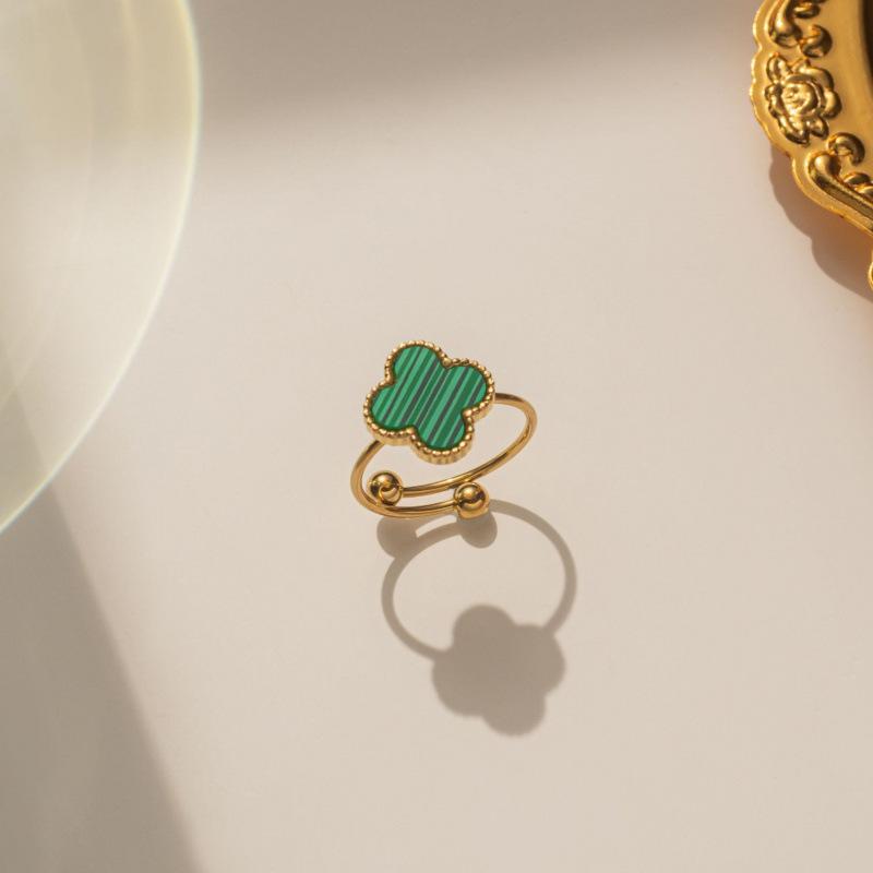 Счастливая подвеска для девочки Клевер Открытое кольцо Титановая сталь 18K Золото Простое кольцо