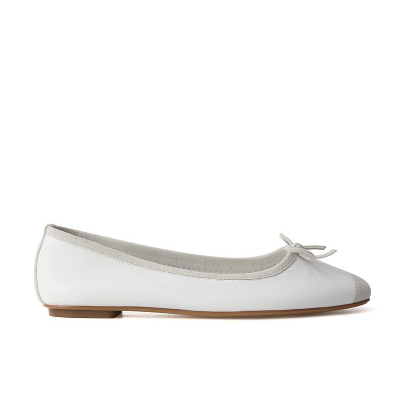 [] Two Heights~ Lambskin Square Head Bow Thick Heel Ballet Shoes Women's Single Shoes