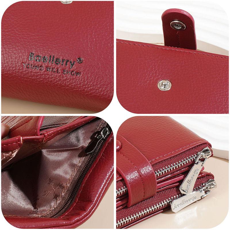 Baellerry Women Fashion Short Wallets Casual Tri-fold Coin Purse Double Zipper Card Holder Purses