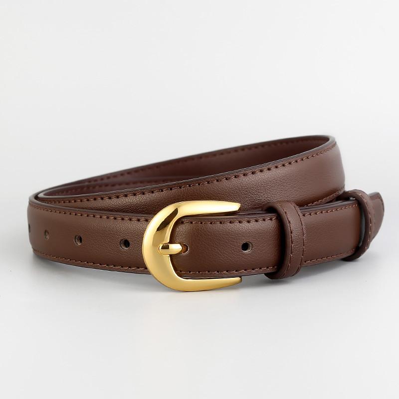 Genuine Leather Womens Slim Belt For Office And Casual Wear With Pin Buckle
